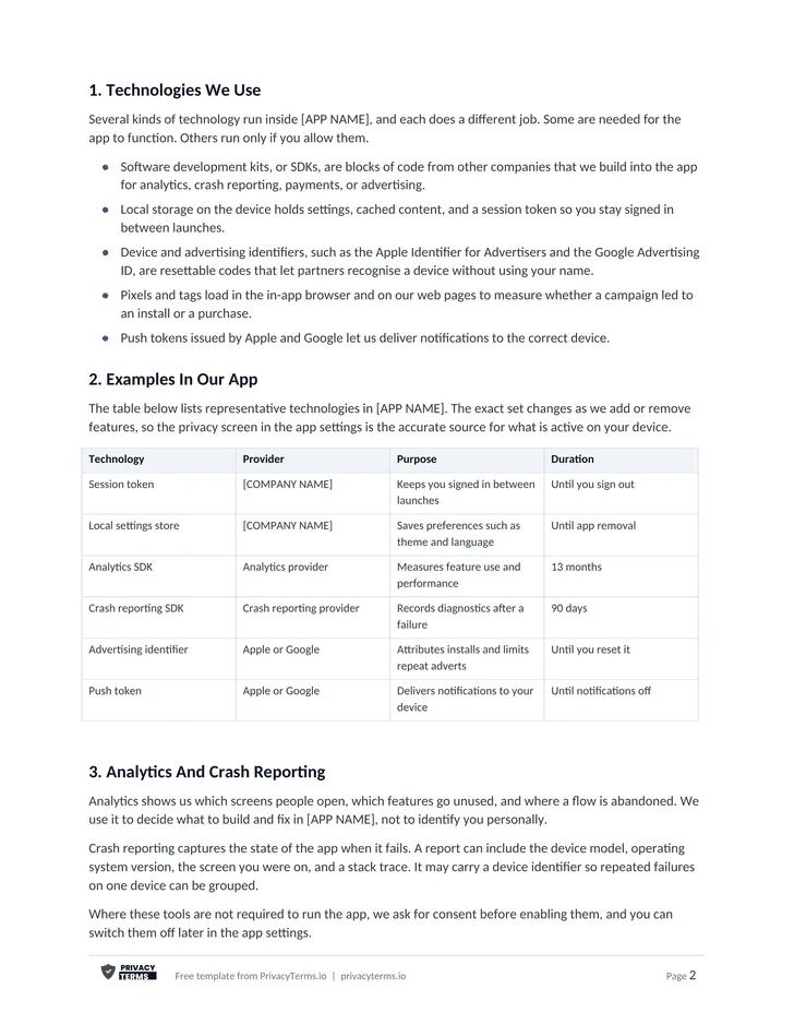 Cookie Policy (App & SaaS template): page 1 preview