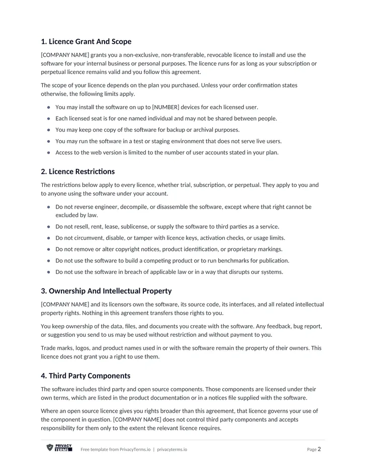 EULA template preview, page 1