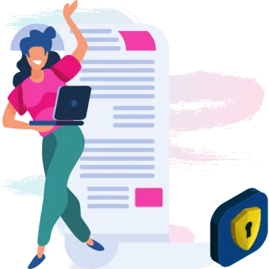 Blogger celebrating next to a published privacy policy