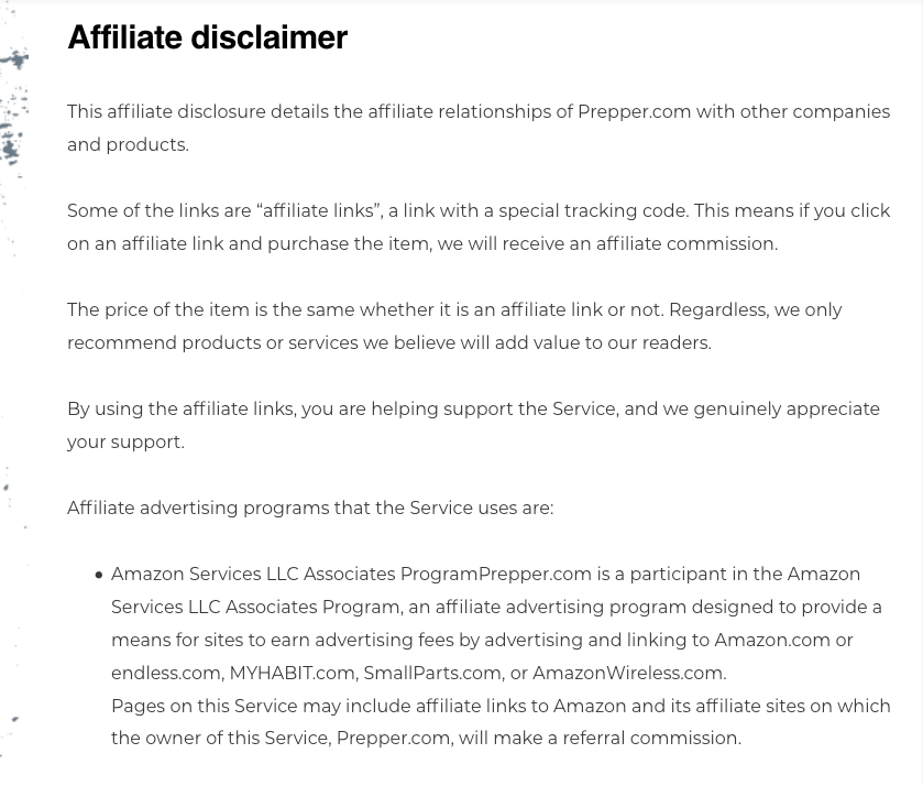 preppers.com affiliate disclaimer