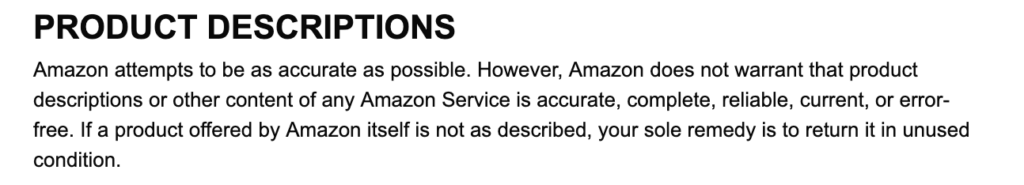 Amazon's Product Descriptions clause