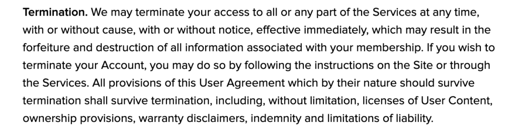 Buzzfeed's Termination clause