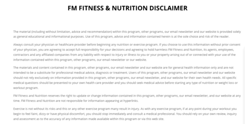 FM fitness & nutrition disclaimer