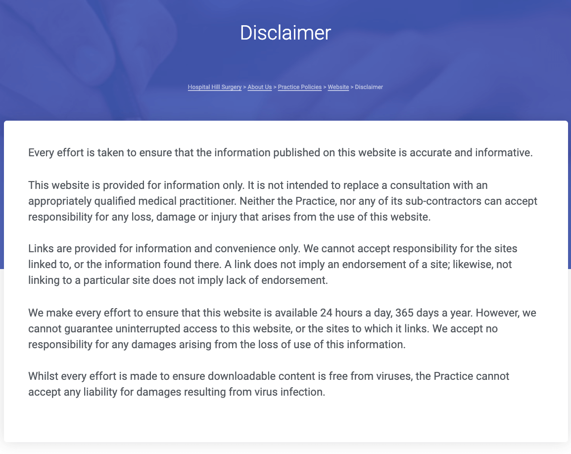 Hospital Hill Surgery medical disclaimer