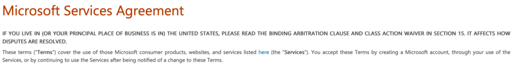 Microsoft's agreement statement of use