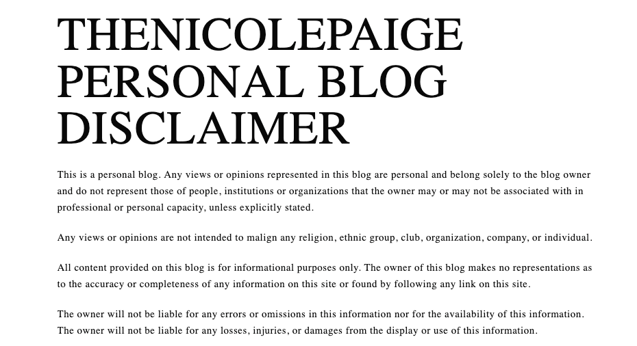 Nicole Paige blog disclaimer