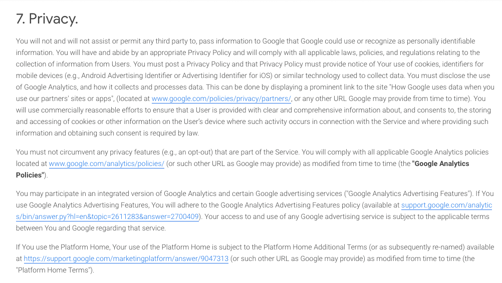 Clause 7 Google Analytics Terms