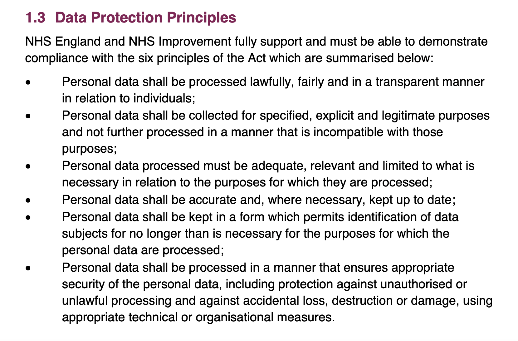 The NHS's Data Protection Principles clause