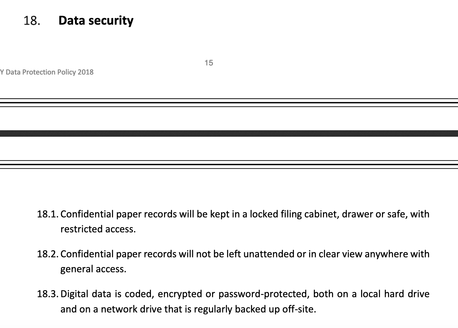 Part of the Data Security Section in Hope Learning Trust York's Data Protection Policy