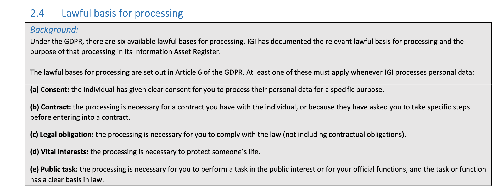 Legal requirements for data protection example
