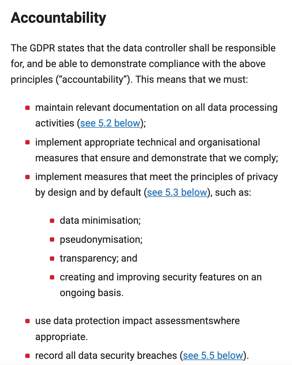 Accountability Section from the Data Protection Policy of The University College Cork, Ireland