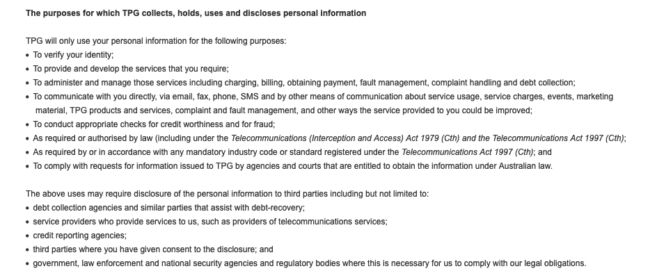 TPG privacy policy third party disclosure