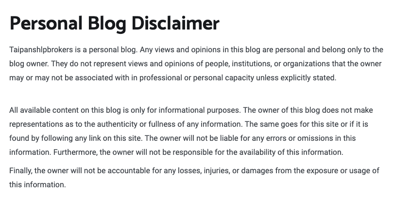taipanshipbrokers.com personal blog disclaimer