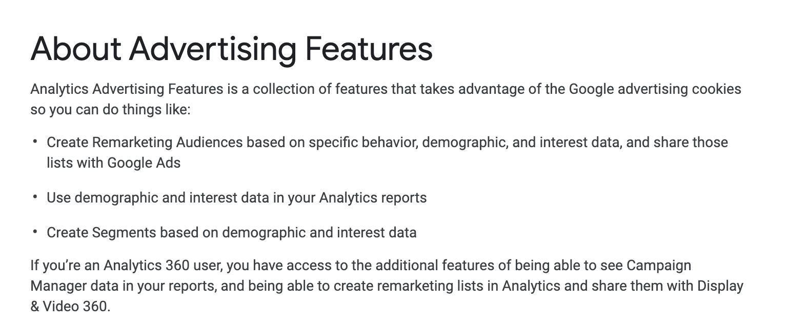 About Google Advertising Features