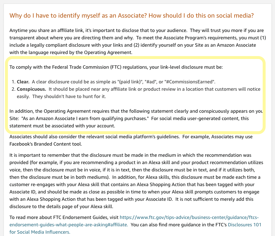 amazon affiliate disclosure requirements