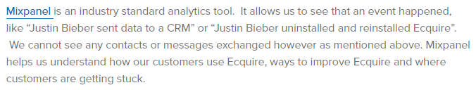 Ecquire privacy notice disclosing third-party analytics data collection