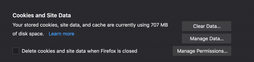 Image of Firefox Data preferences