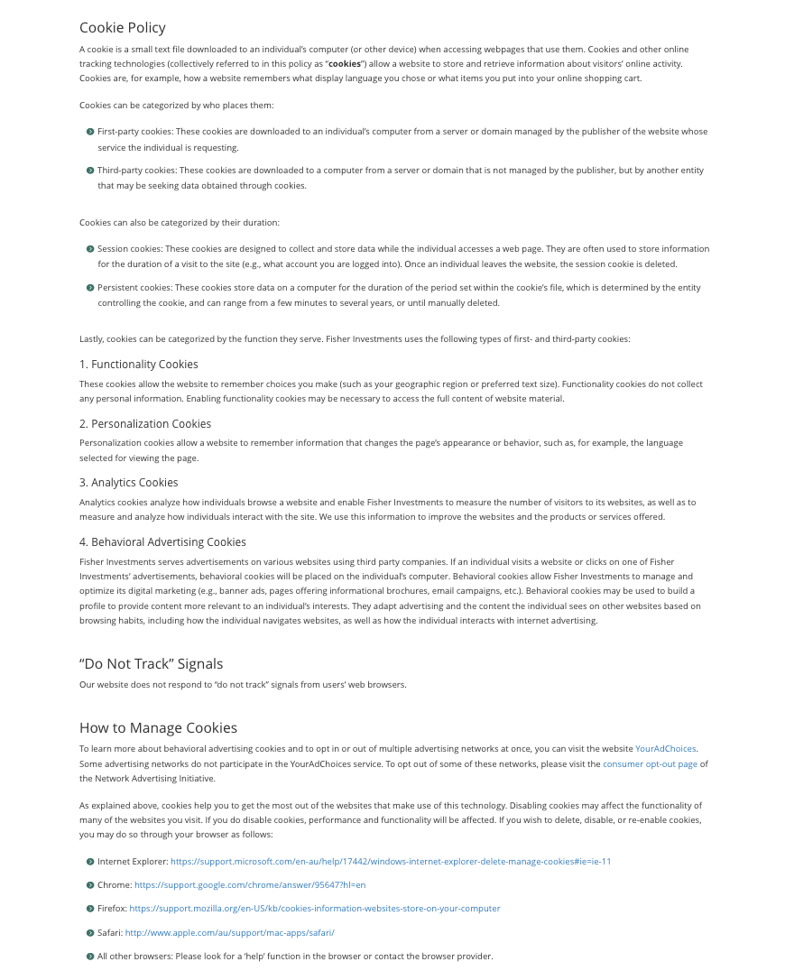 Fisher Investments cookie policy example
