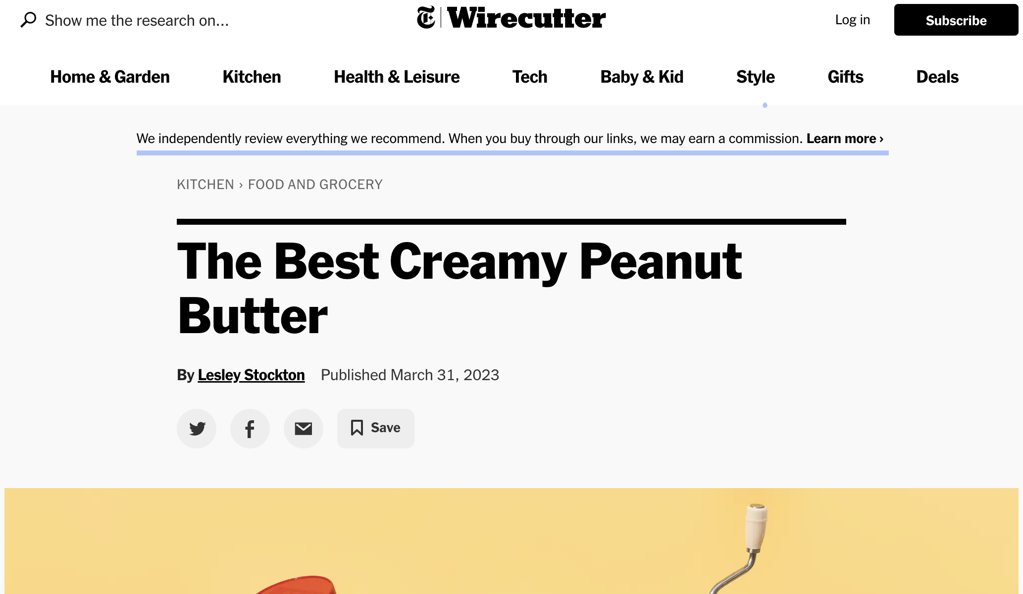 similarly, NYTimes' wirecutter includes a disclaimer above the fold