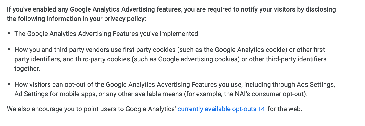 Policy requirements for Google Advertising Features